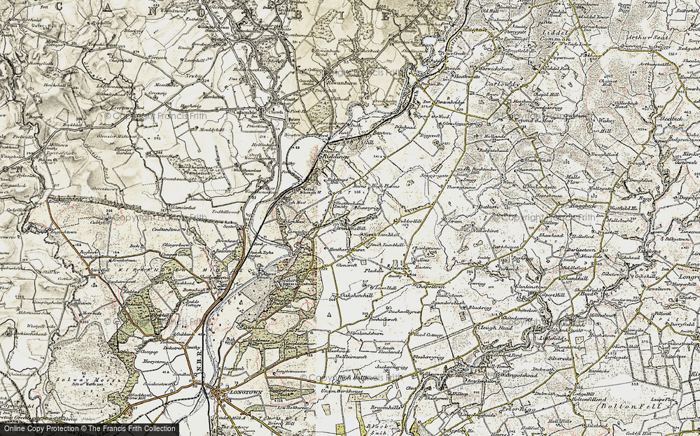 Old Map of Historic Map covering Bruntons Hill in 1901-1904