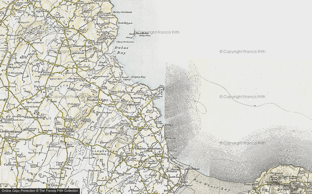 Old Map of Historic Map covering Ynys Moelfre in 1903-1910