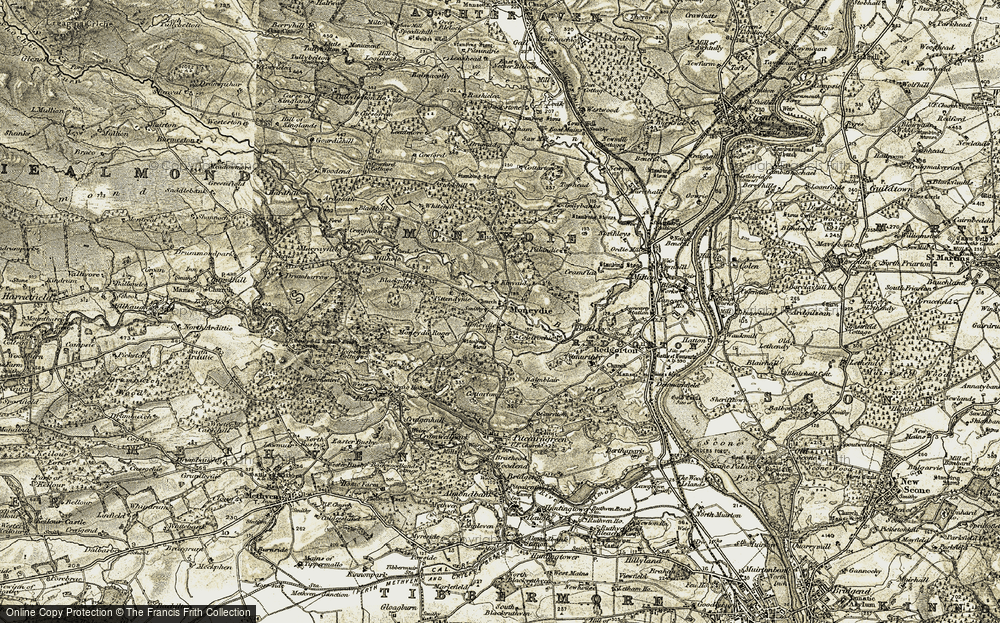 Old Map of Moneydie, 1907-1908 in 1907-1908