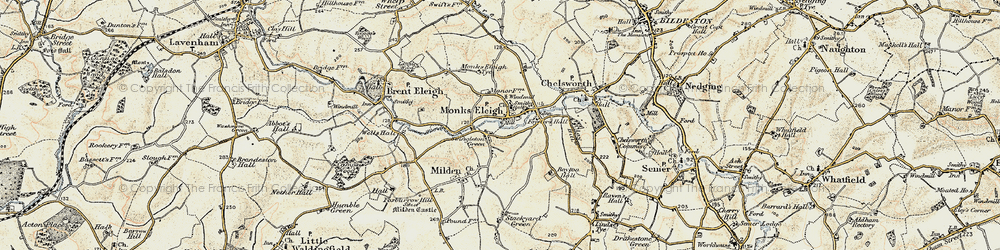 Old map of Monks Eleigh in 1899-1901