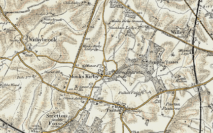 Old map of Monks Kirby in 1901-1902