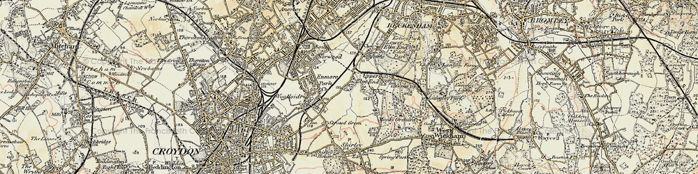 Old map of Monks Orchard in 1897-1902