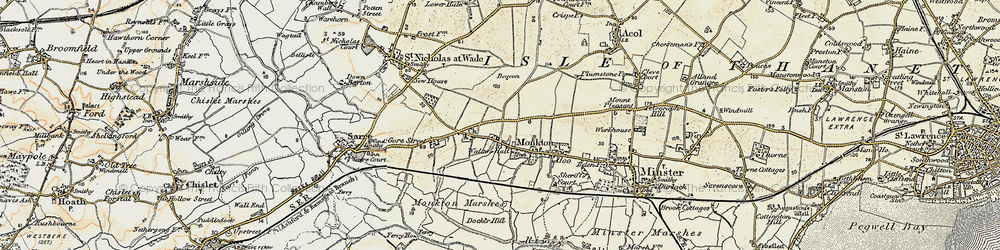 Old map of Monkton in 1898-1899
