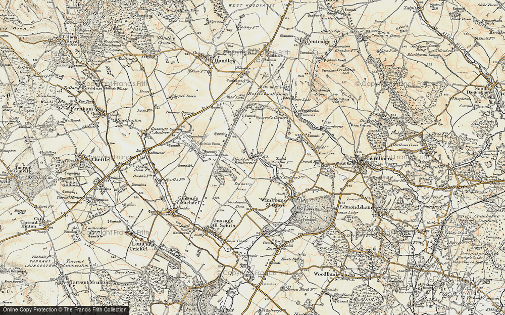 Old Map of Monkton Up Wimborne, 1897-1909 in 1897-1909