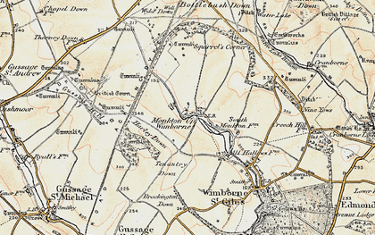 Old map of Monkton Up Wimborne in 1897-1909