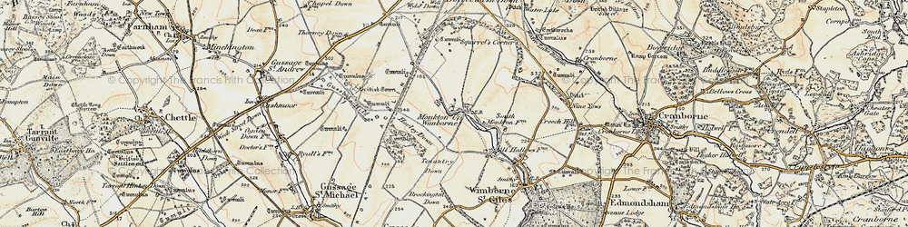 Old map of Monkton Up Wimborne in 1897-1909