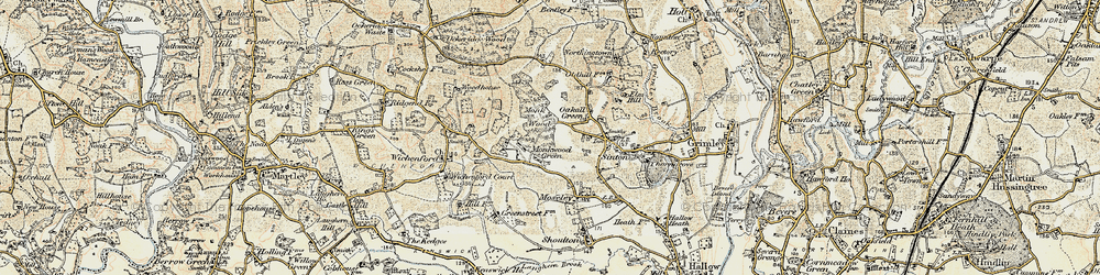 Old map of Monkwood Green in 1899-1902