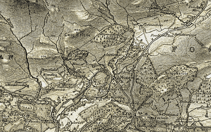 Old map of Monzie in 1906-1907