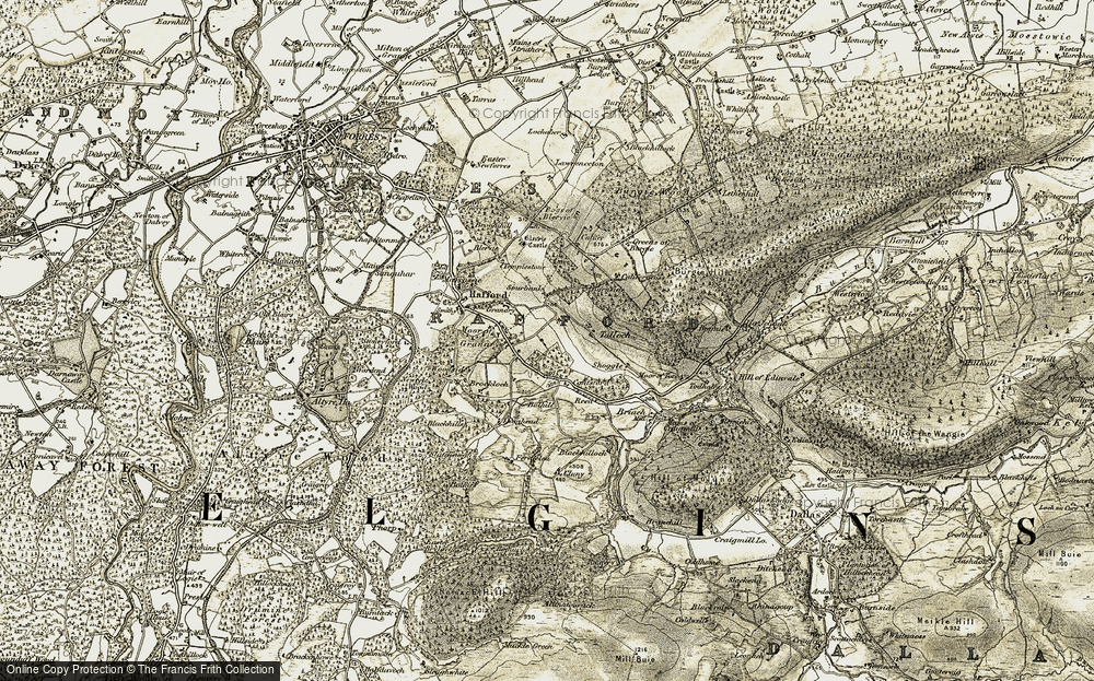 Old Map of Historic Map covering Branchill in 1910-1911