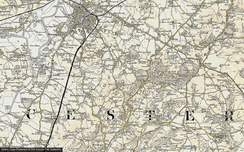 Old Map of Historic Map covering Painswick Beacon in 1898-1900