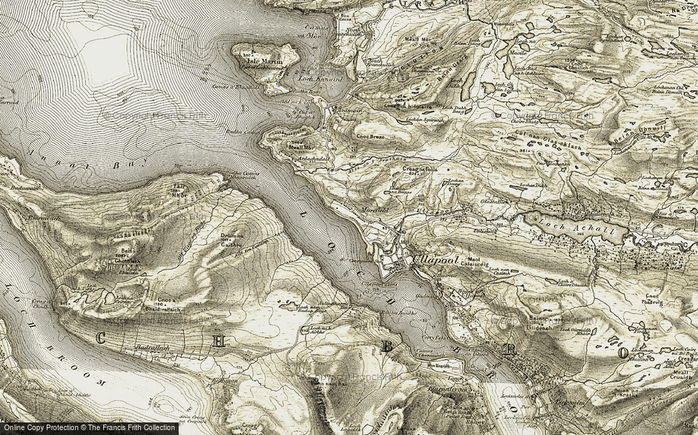 Old Map of Historic Map covering Beinn Giuthais in 1908-1912