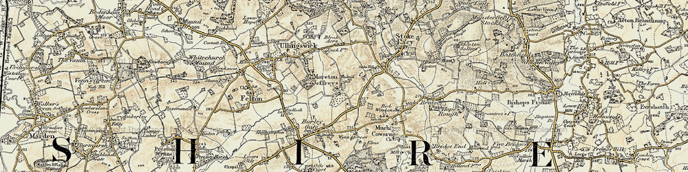Old map of Moreton Jeffries in 1899-1901