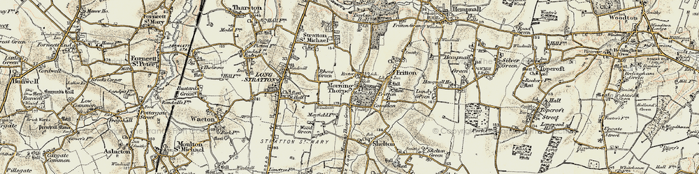 Old map of Morningthorpe in 1901-1902