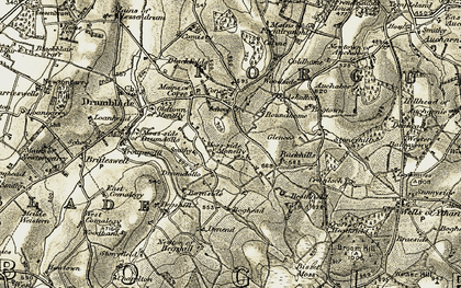 Old map of Bisset Moss in 1908-1910