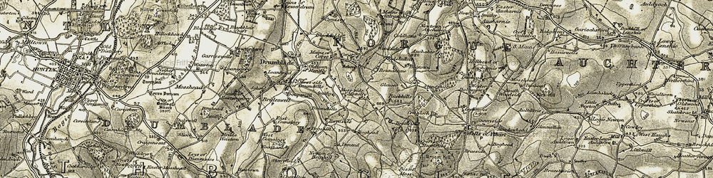 Old map of Moss-side of Monellie in 1908-1910