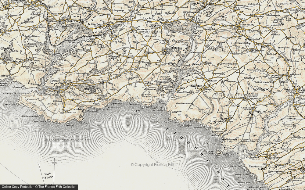 Old Map of Historic Map covering Battisborough Cross in 1899-1900