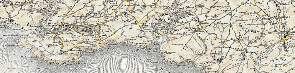 Old map of Mothecombe in 1899-1900