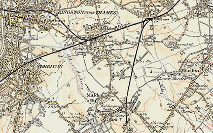 Old map of Motspur Park in 1897-1909