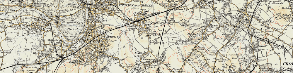 Old map of Motspur Park in 1897-1909