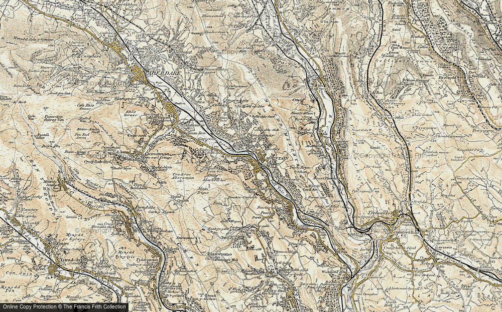 OLD ORDNANCE SURVEY MAP MOUNTAIN ASH 1898 MISKIN NEWTOWN GRAIG ISAF TOWN HALL 