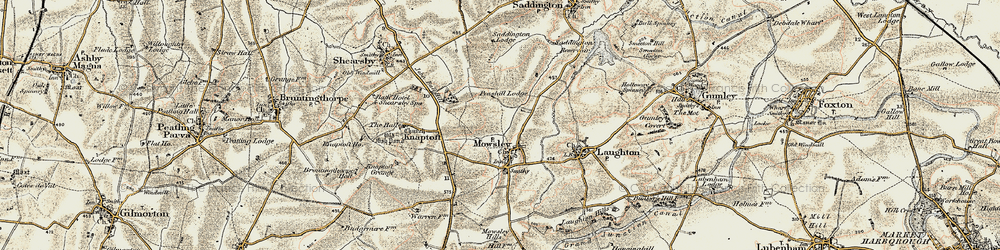 Old map of Mowsley in 1901-1902