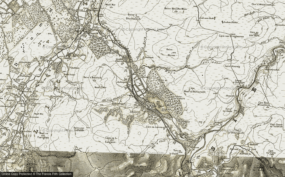 Old Map of Historic Map covering Beinn a' Bheurlaich in 1908-1912