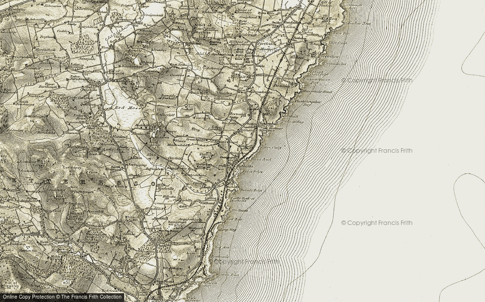 Old Map of Muchalls, 1908-1909 in 1908-1909