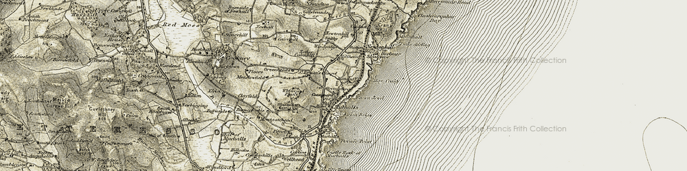 Old map of Muchalls in 1908-1909