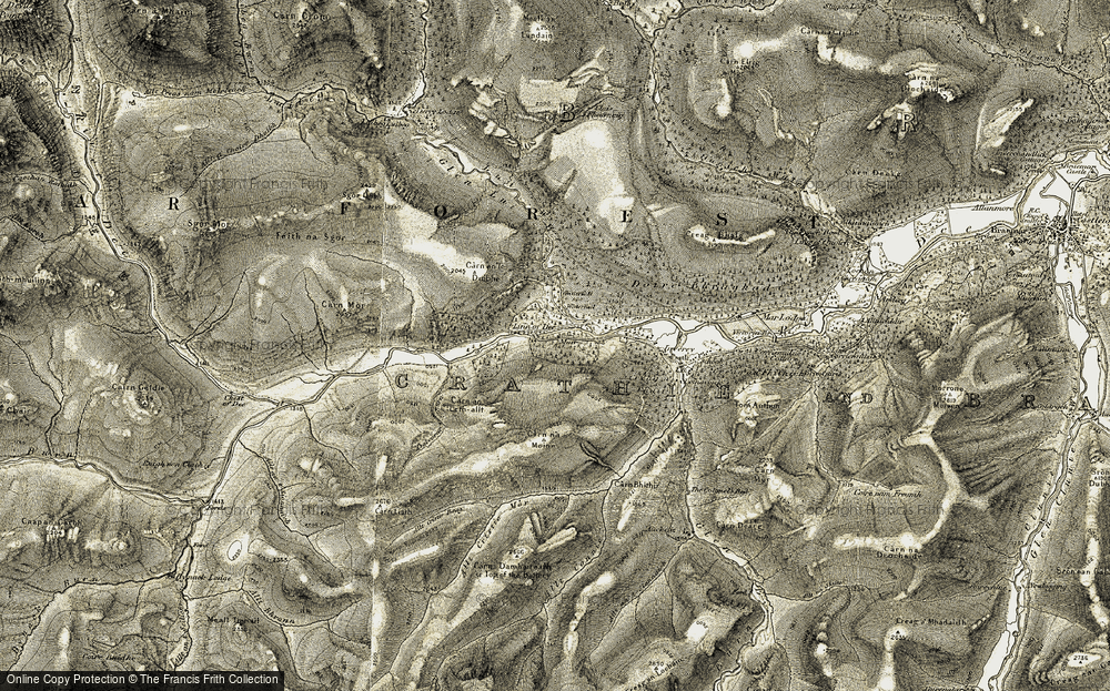 Old Map of Historic Map covering Linn of Dee in 1908