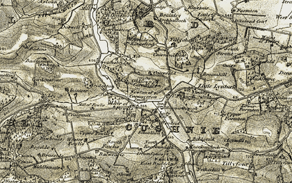 Old map of Tillychetly in 1908-1909
