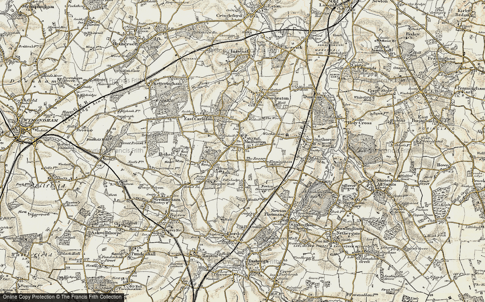 Old Map of Historic Map covering Bracon Hall in 1901-1902