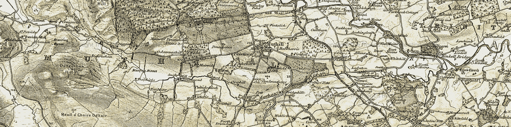 Old map of Muthill in 1906-1907