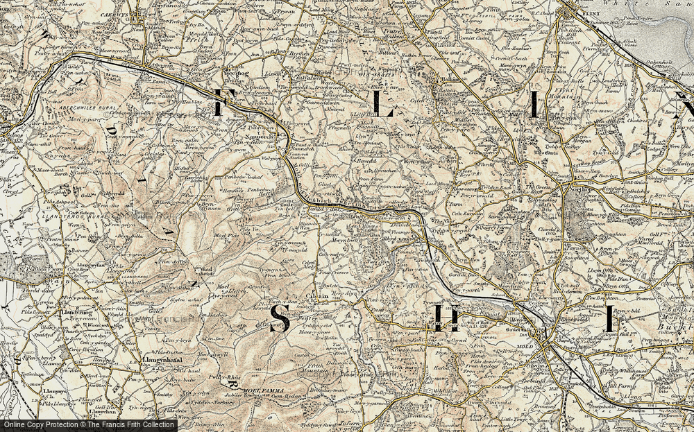 Old Map of Historic Map covering Cilcain Hall in 1902-1903