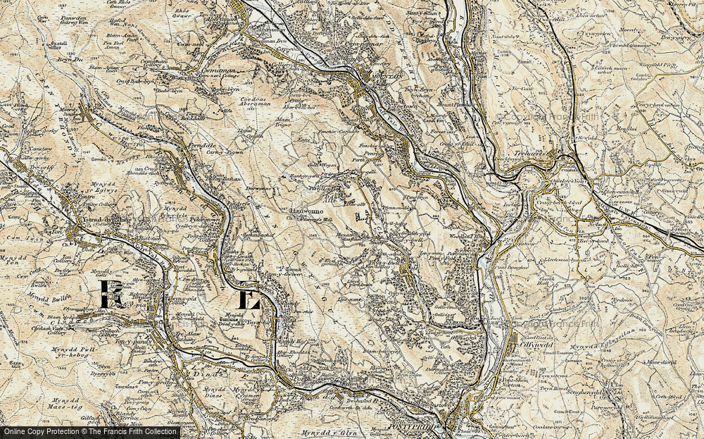Old Map of Historic Map covering St Gwynno Forest in 1899-1900