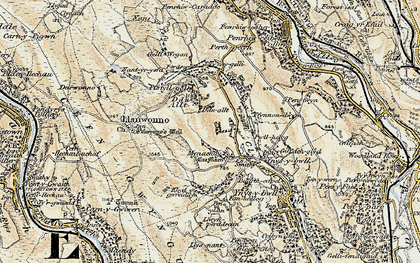 Old map of Llanwonno in 1899-1900
