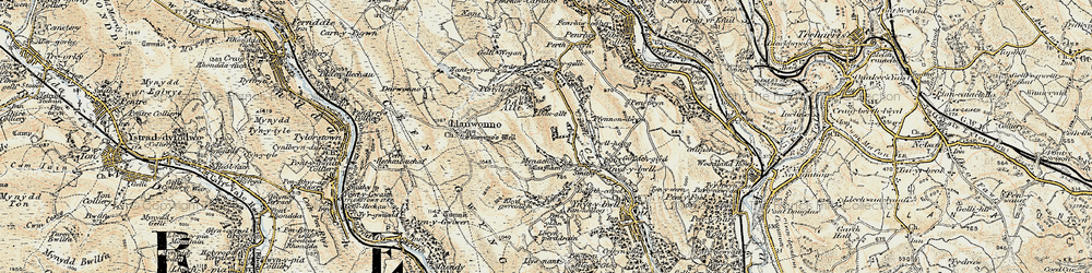 Old map of Llanwonno in 1899-1900
