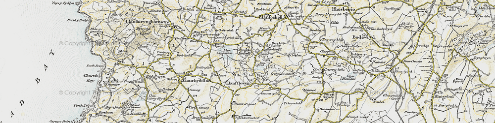 Old map of Mynydd Mechell in 1903-1910
