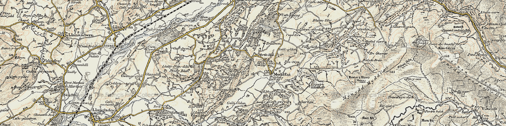 Old map of Afon Ydw in 1900-1901