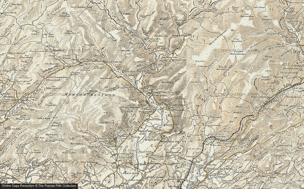 Old Map of Historic Map covering Ystradffin in 1900-1902