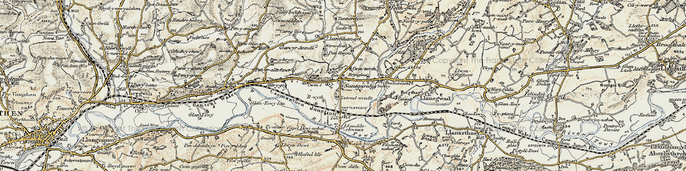 Old map of Nantgaredig in 1901