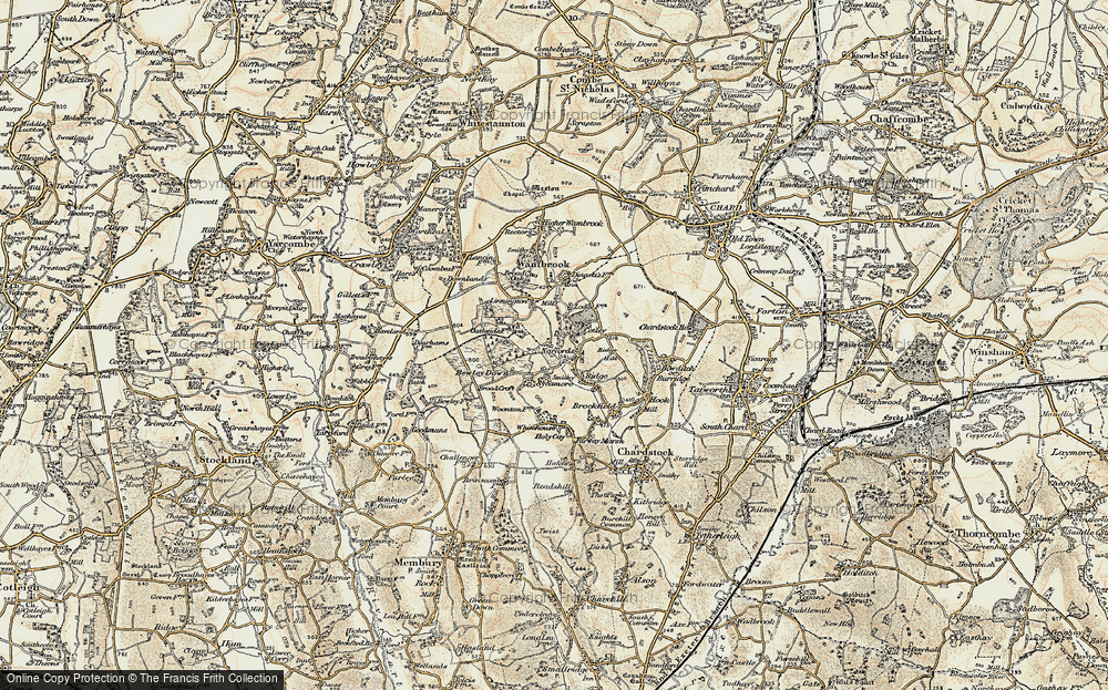 Old Map of Historic Map covering Bewley Down in 1898-1899