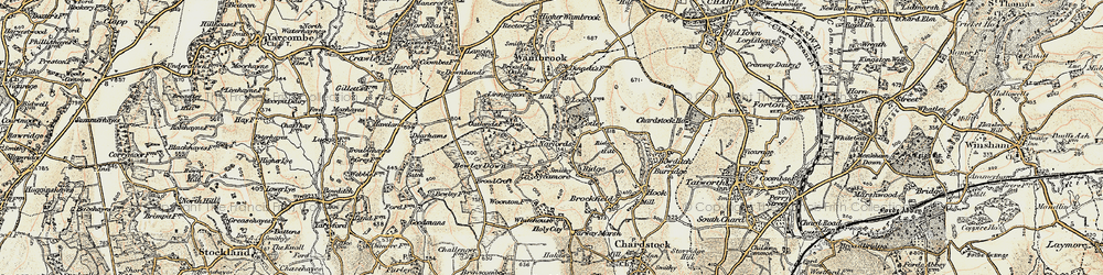 Old map of Bewley Down in 1898-1899