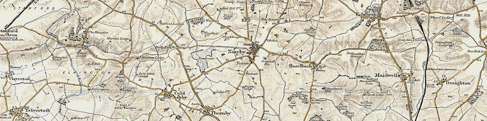 Old map of Naseby in 1901-1902