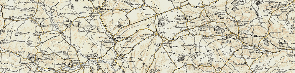 Old map of Nedging Tye in 1899-1901