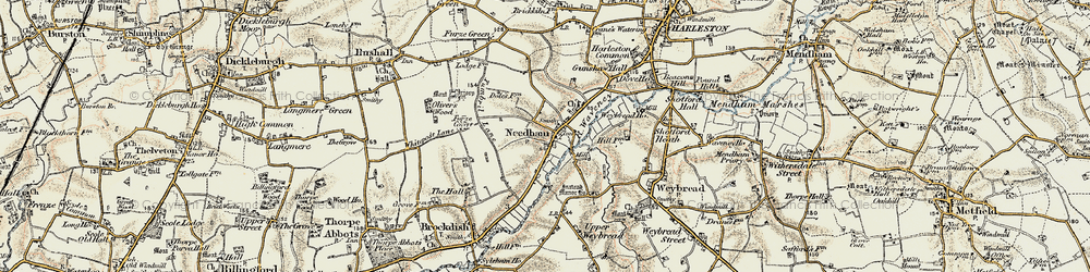 Old map of Brockdish Hall in 1901-1902