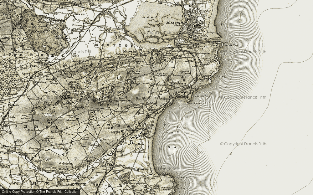 Old Map of Historic Map covering Buckiemill in 1907-1908