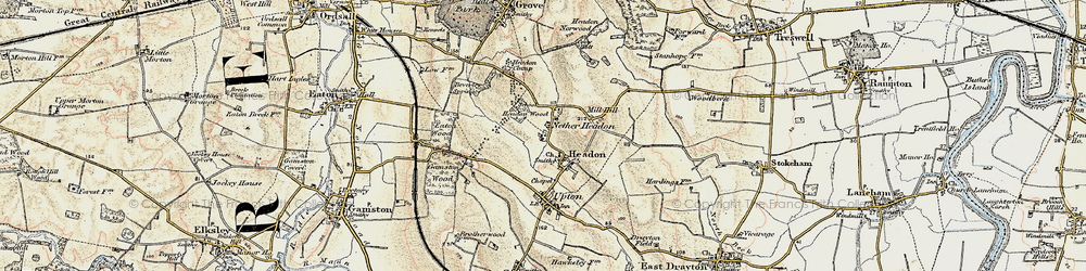 Old map of Nether Headon in 1902-1903