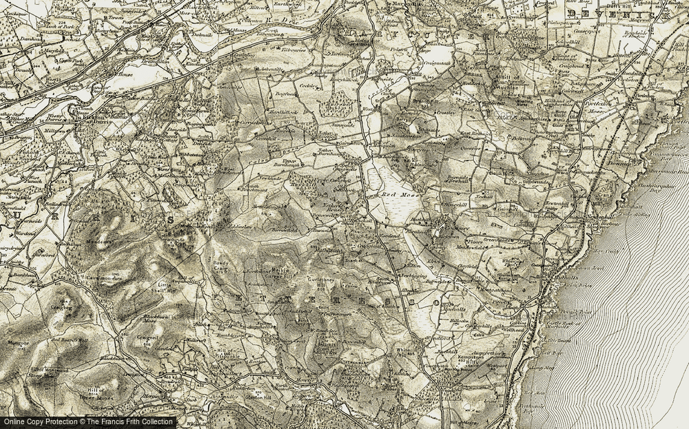 Old Map of Historic Map covering Brucewells in 1908-1909