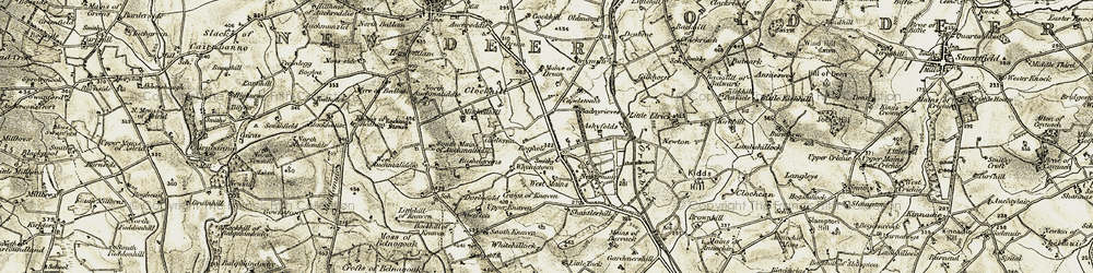 Old map of Nethermuir in 1909-1910