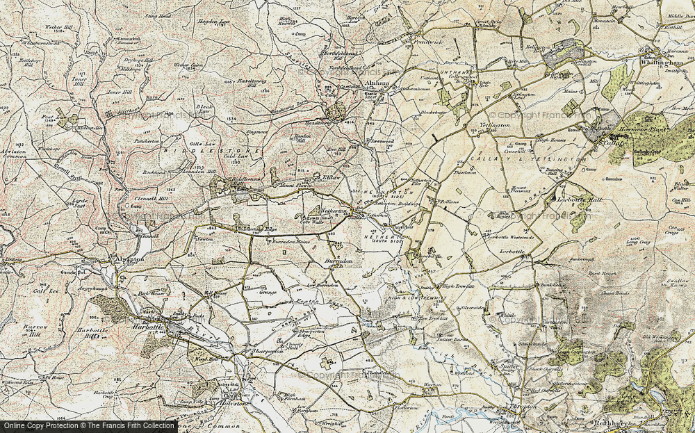 Old Map of Historic Map covering Biddlestone Edge in 1901-1903